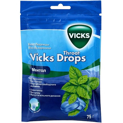 Леденцы для смягчения горла Vicks Throat Drops со вкусом ментола, 75 г