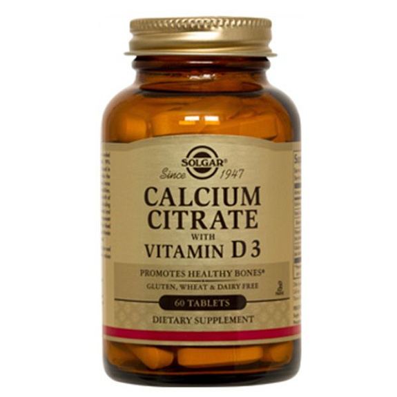 Солгар Цитрат кальция с витамином D3  Профилактика остеопороза  Solgar, 60 таблеток
