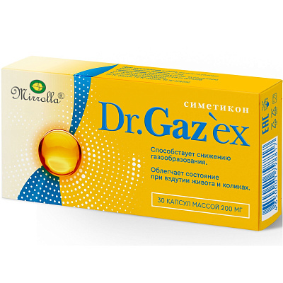 Симетикон Доктор Gaz`ex для снижения газообразования 200 мг, 30 капсул