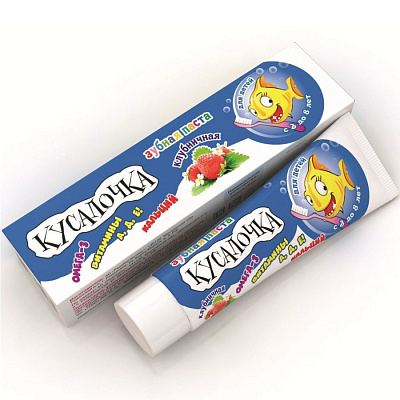 Детская зубная паста Кусалочка клубничная с 3 до 8 лет с Омега-3, кальцием и витаминами A,D,E, 50 мл