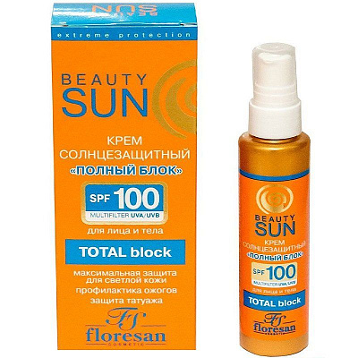 Крем солнцезащитный полный блок SPF 100 для лица и тела формула 285 Floresan, 75 мл
