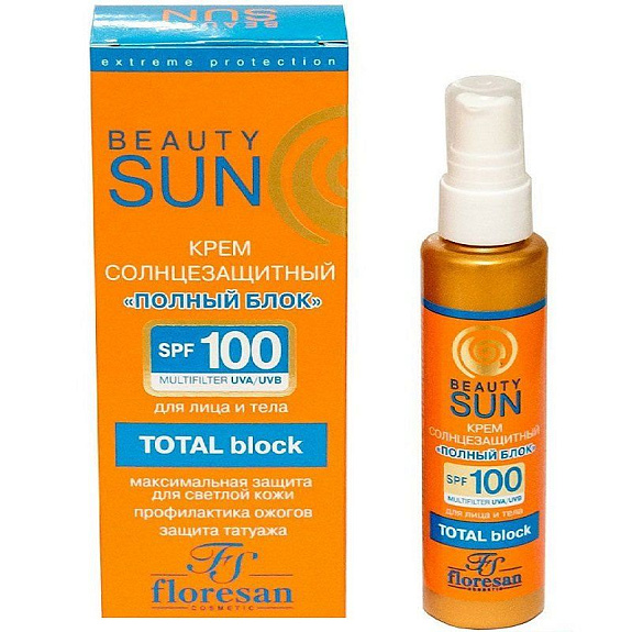 Крем солнцезащитный полный блок SPF 100 для лица и тела формула 285 Floresan, 75 мл