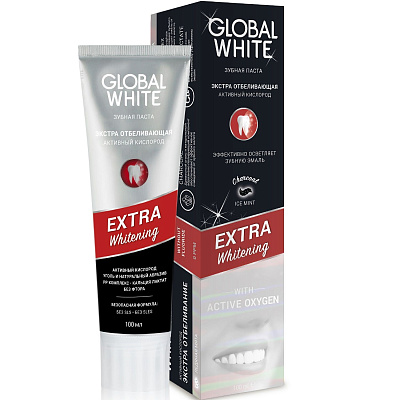 Зубная паста Global White Экстра отбеливающая Активный кислород, 100 мл