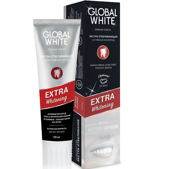 Зубная паста Global White Экстра отбеливающая Активный кислород, 100 мл