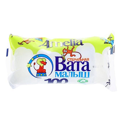 Вата детская малыш стерильная Amelia, 100 г
