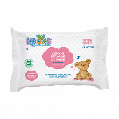 Очищающие детские влажные салфетки Кроха с пантенолом, 72 шт