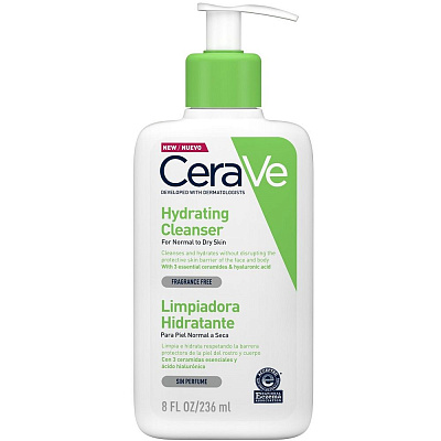 Очищающий увлажняющий крем-гель для нормальной и сухой кожи лица и тела CeraVe Hydrating Cleanser, 236 мл