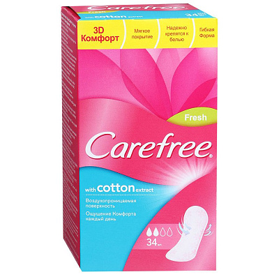 Салфетки ежедневные Carefree Cotton Fresh Экстракт хлопка ароматизированные, 34 шт