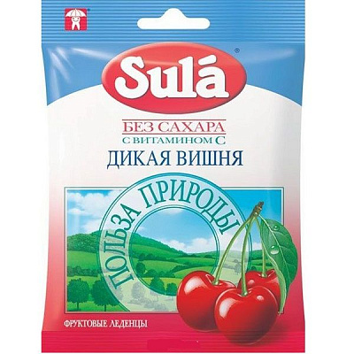 Фруктовые леденцы без сахара Sula со вкусом дикой вишни, 60 г
