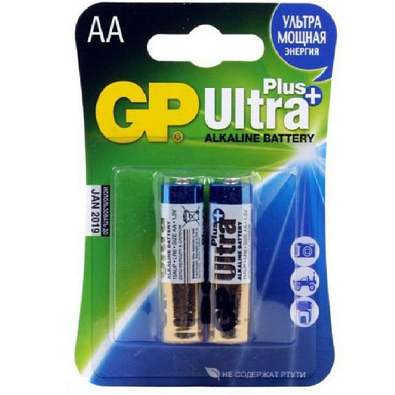 Батарейки алкалиновые GP Ultra Plus LR6 (AA) 1.5 V, 2 шт