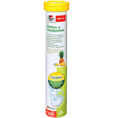 Доппельгерц aktiv Detox с таурином ананас-лимон 6500 мг, 15 шипучих таблеток