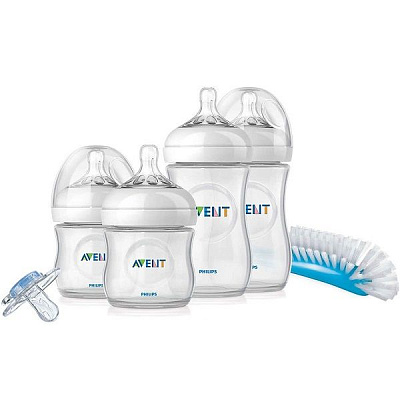 Набор для новорожденных Avent Natural (2 бутылочки 125 мл + 2 бутылочки 260 мл + пустышка + щеточка для бутылочек)