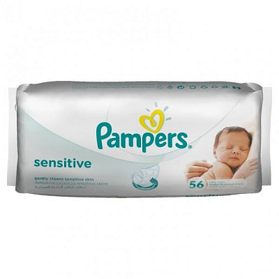 Салфетки влажные детские Sensitive сменный блок Pampers, 56 шт