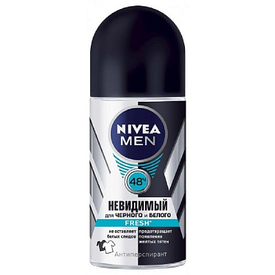 Дезодорант-антиперспирант для тела шариковый Fresh невидимый для черного и белого Nivea Men, 50 мл