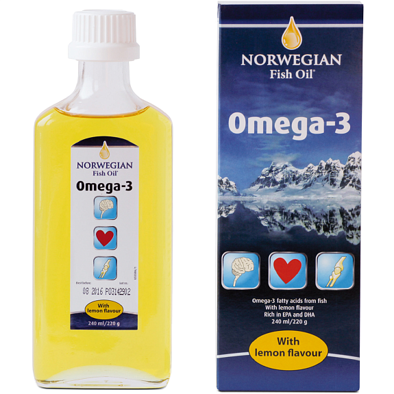 Омега-3 рыбий жир со вкусом лимона Norwegian Fish Oil, 240 мл
