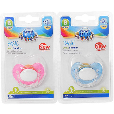 Пустышка латексная анатомическая Canpol Babies Basic 6-18 мес