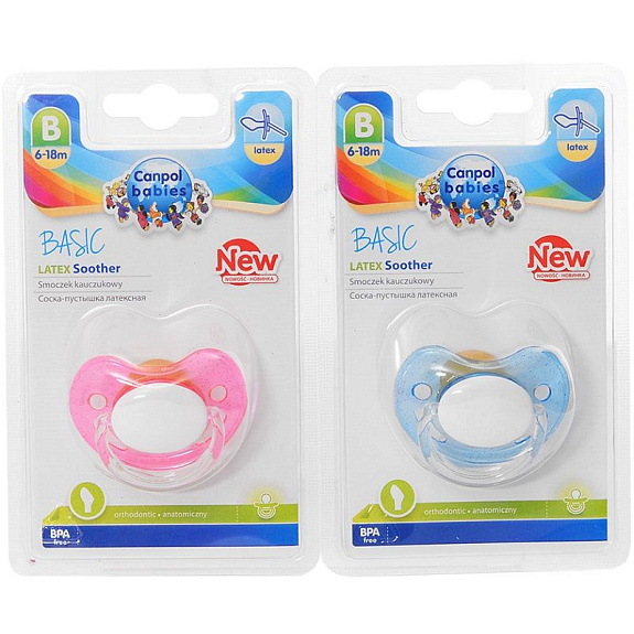 Пустышка латексная анатомическая Canpol Babies Basic 6-18 мес