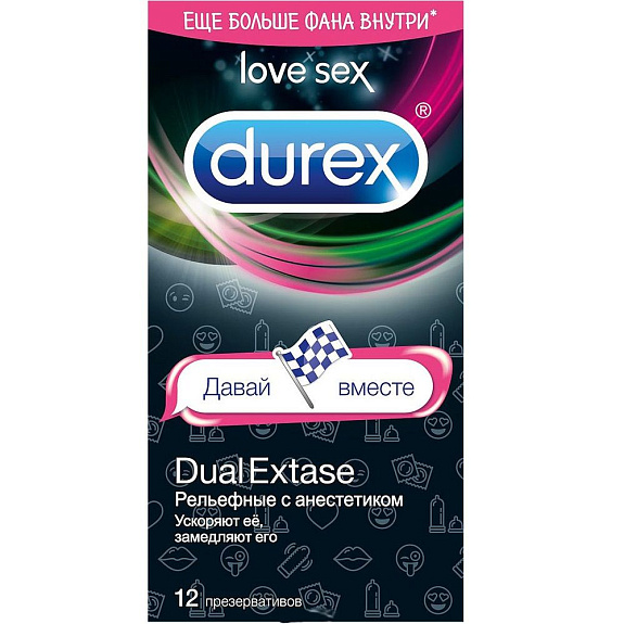 Рельефные презервативы с анестетиком Durex Dual Extase Emoji, 12 шт
