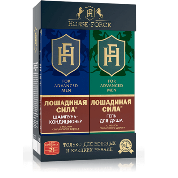 Набор для молодых и крепких мужчин Лошадиная сила (шампунь-кондиционер, 500 мл + гель для душа, 500 мл)