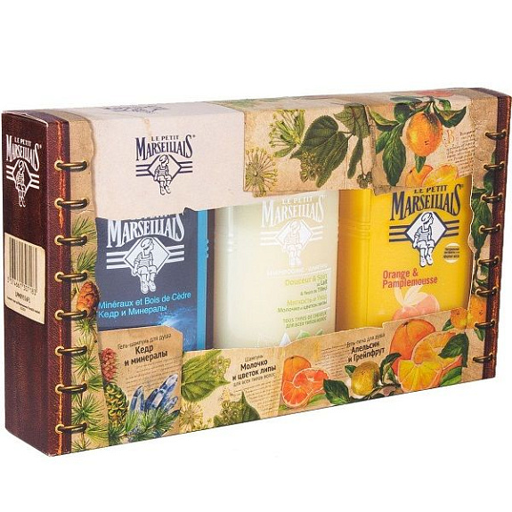 Подарочный набор Le Petit Marseillais (гель для душа Грейпфрут и апельсин, 250 мл + мужской шампунь Кедр и минералы, 250 мл + шампунь Молочко и цветок липы, 250 мл)