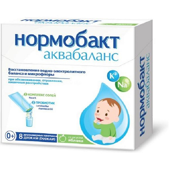 Нормобакт аквабаланс для восстановления водно-электролитного баланса и микрофлоры яблоко, 8 пакетов duocam