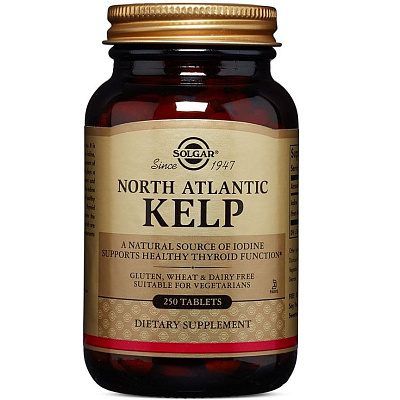 North Atlantic Kelp and Potassium Iodide - Йод из бурых водорослей и Йодид Калия Solgar, 250 таблеток