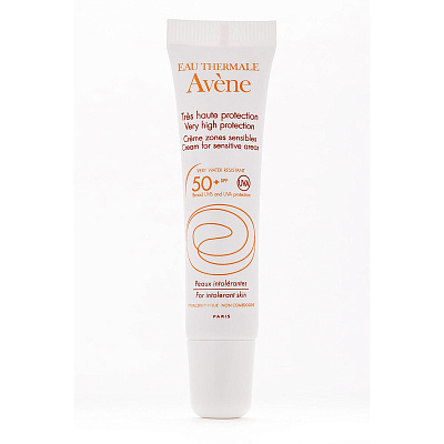Солнцезащитный крем Suncare SPF 50+ с минеральным экраном для чувствительных зон Avene, 15 мл