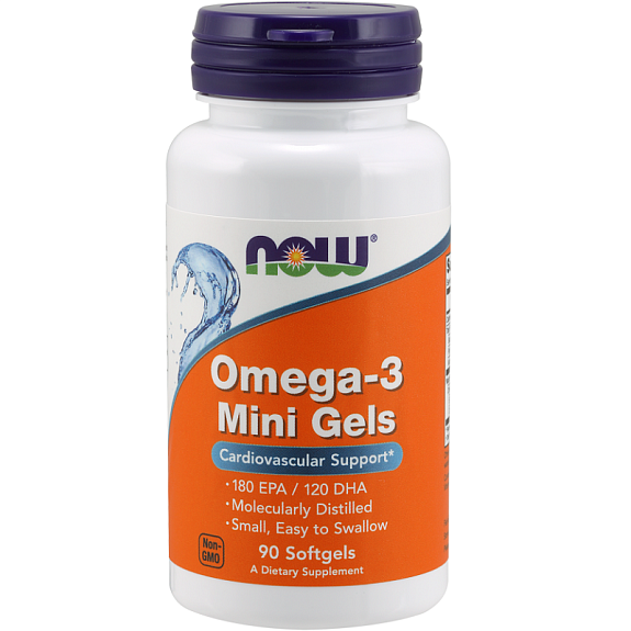 Омега-3 Мини Omega-3 Mini gels для поддержки сердца Now Foods, 90 шт