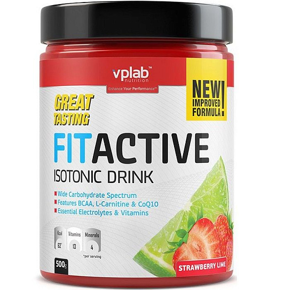 Fitactive Isotonic Drink изотонический напиток с витаминами и минералами со вкусом клубники-лайма Vplab, 500 г