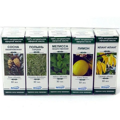 Набор эфирных масле для сауны Аспера (сосна, полынь, мелисса, лимон, иланг-иланг) 10 мл, 5 шт