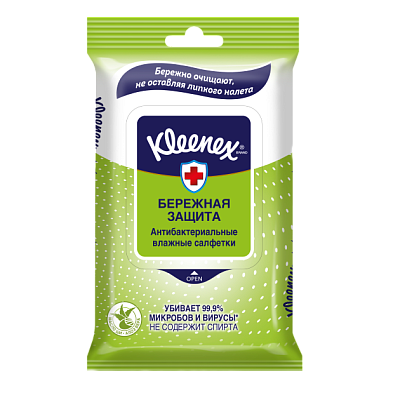 Влажные салфетки бережная защита антибактериальные Kleenex, 10 шт