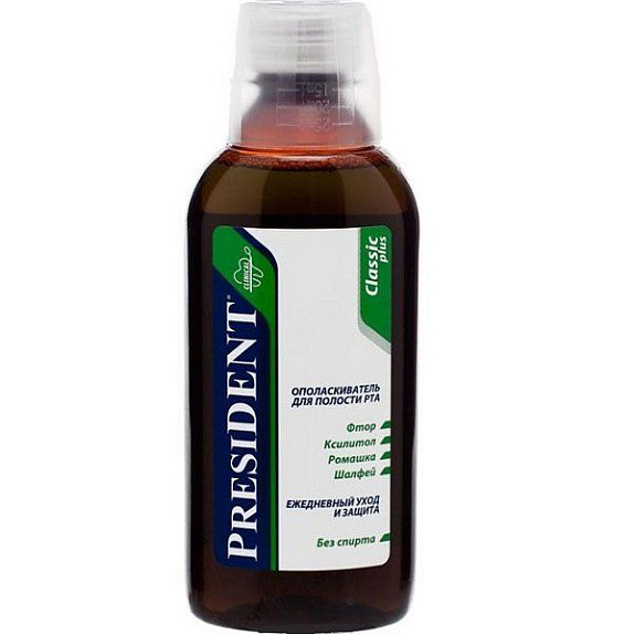 Ополаскиватель для полости рта President Classic Plus ежедневный уход и защита, 250 мл