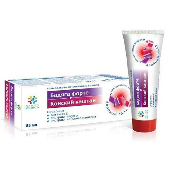 Бадяга форте и конский каштан гель-бальзам от синяков и ушибов Natura Medica, 85 мл