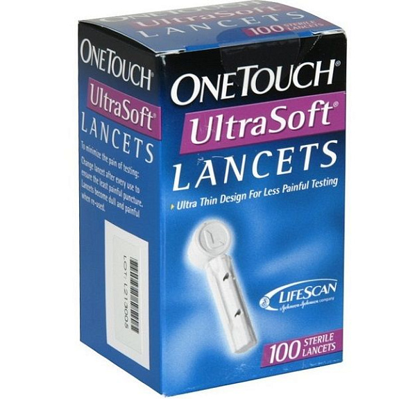 Стерильные ланцеты One Touch Ultra Soft для комфортного тестирования, 100 шт