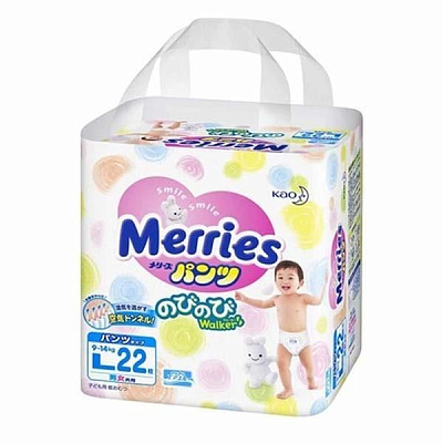 Подгузники-трусики для детей L 9-14 кг Merries, 22 шт