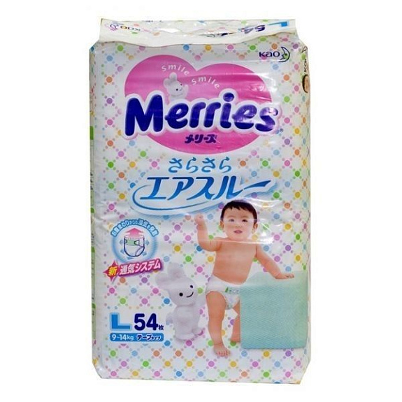 Подгузники для детей L 9-14 кг Merries, 54 шт