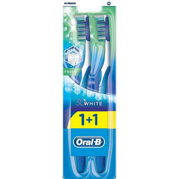 Зубная щетка 3D White свежесть 40 средняя Oral-B, 2 шт