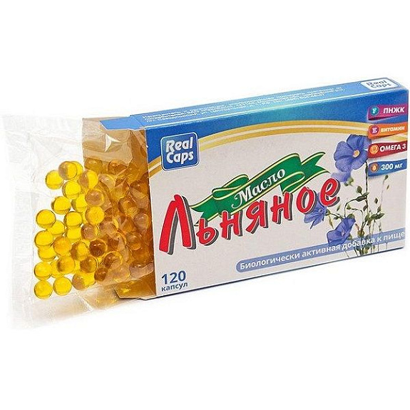 Льняное масло для волос, кожи, ногтей и поддержания уровня холестерина 0,3 г, 120 шт