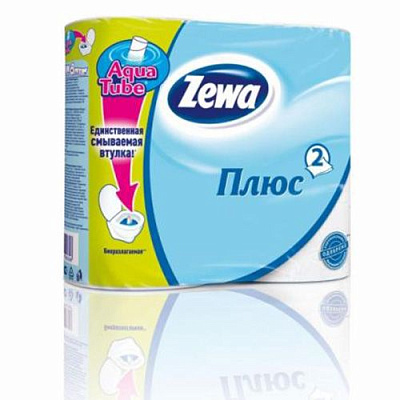 Туалетная бумага двухслойная белого цвета Zewa, 4 рулона