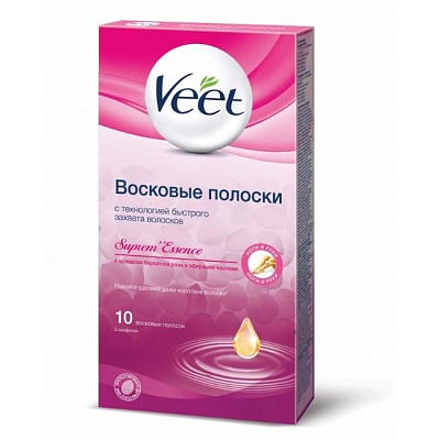 Полоски восковые для депиляции с ароматом бархатной розы Veet, 10 шт
