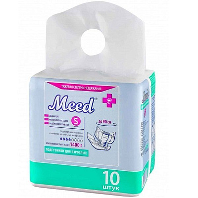 Подгузники для взрослых Meed тяжелая степень недержания размер S, 10 шт