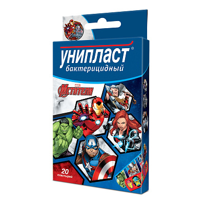 Набор бактерицидных детских пластырей Унипласт Мстители, 20 шт