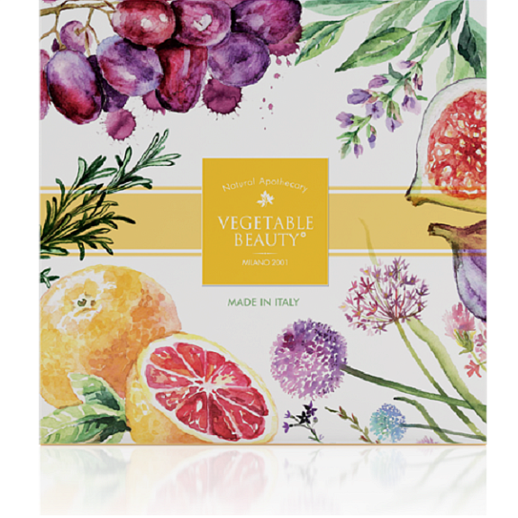 Подарочный набор натурального мыла Vegetable Beauty Виноградные косточки + Инжир и грейпфрут + Альпийские цветы + Розмарин и шалфей, 4 х 100 г