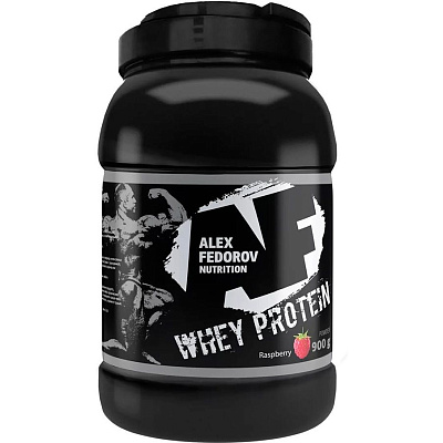 Сывороточный протеин Whey Protein со вкусом малины и витаминами Alex Fedorov Nutrition, 900 г