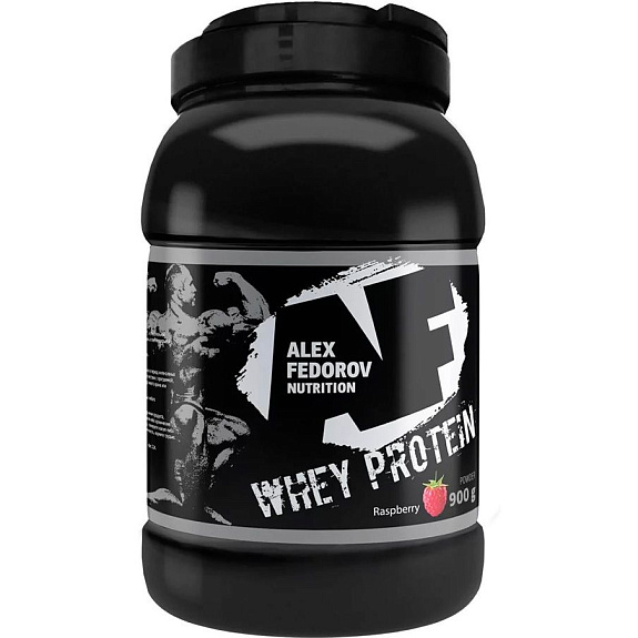 Сывороточный протеин Whey Protein со вкусом малины и витаминами Alex Fedorov Nutrition, 900 г