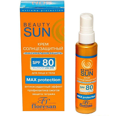 Крем солнцезащитный максимальная защита SPF 80 для лица и тела формула 284 Floresan, 75 мл