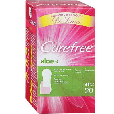 Ежедневные воздухопроницаемые салфетки Carefree Aloe в индивидуальной упаковке, 20 шт