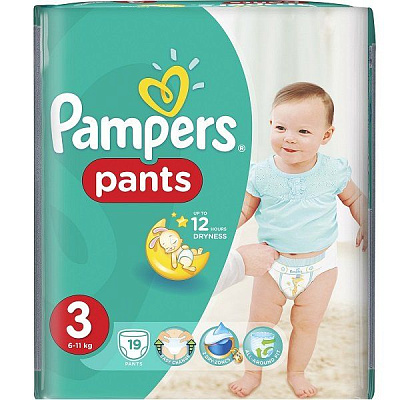 Подгузники-трусики для мальчиков и девочек Pampers Pants 6-11 кг размер 3, 19 шт