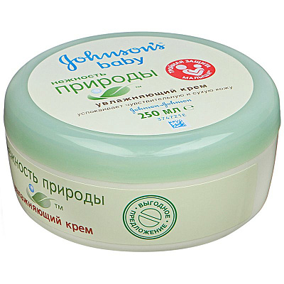Детский увлажняющий крем «Нежность природы» Ежедневный уход за чувствительной и сухой кожей, Johnson's Baby, 250 мл