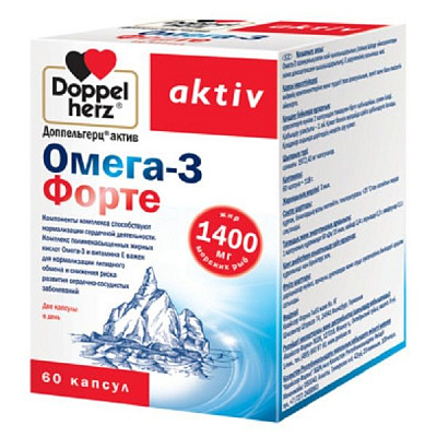 Омега-3 Форте 1400 мг Доппельгерц® Актив 1972,43 мг, 60 капсул